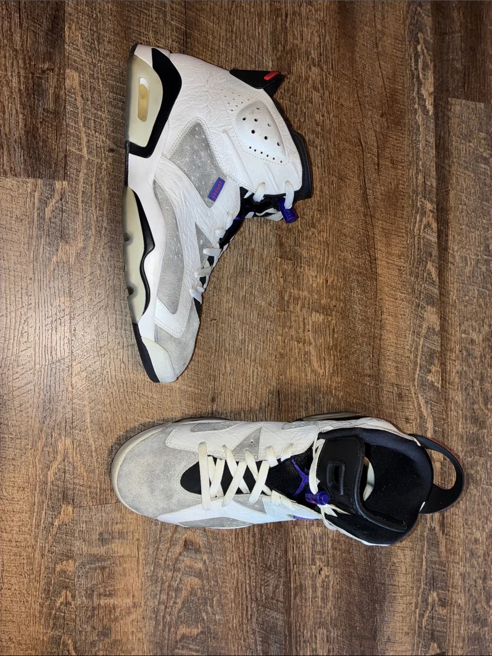 Jordan Men’s High-Top Sneakers — White, Gray, Black & Purple Accents